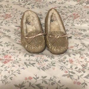 Gold Glitter Moccasin Slippers